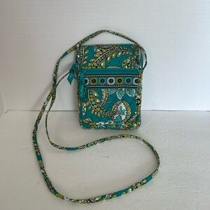 Vera Bradley retired peacock pattern crossbody purse in turquoise & yellow/green